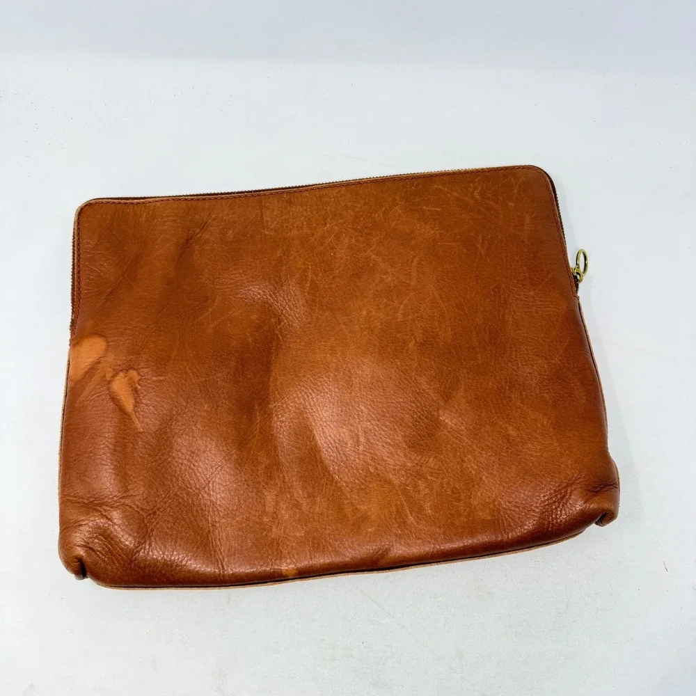 Madewell Leather Laptop Sleeve Brown Large Minimalist Tech Case L-Zip Pouch